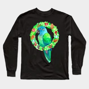 Blue Headed Pionus Parrot Wreath Watercolor Long Sleeve T-Shirt